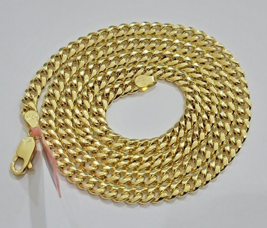 14k Yellow Gold Miami Cuban Link Chain Necklace 18'' 20" 22'' 24'' 26" Inch 5mm - GoldenlinQ